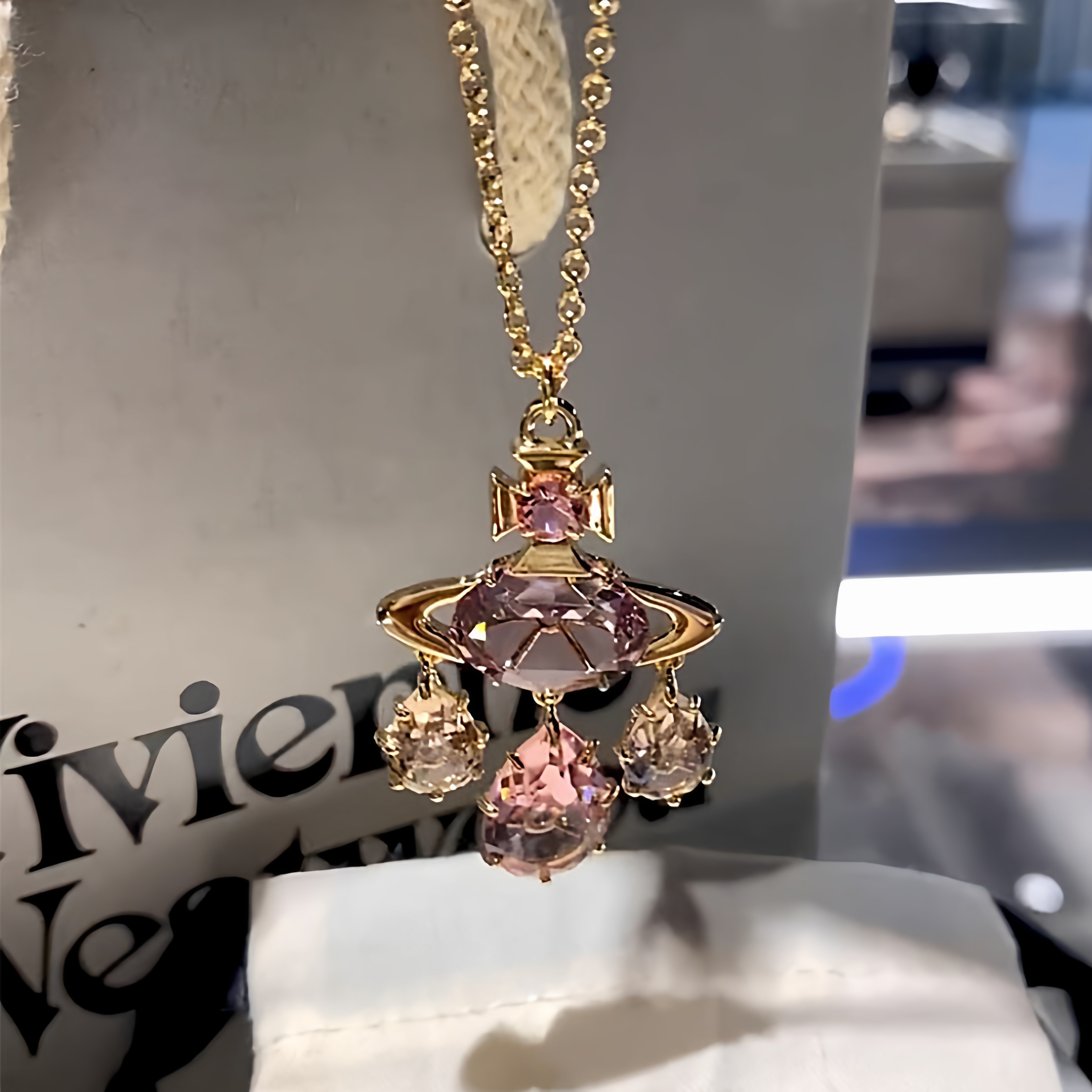 日单蕾系量产型哥特风土水滴锆石星项链水晶土星人鱼眼泪锁骨链