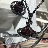日单蕾系量产型镶钻星球土星黑色水晶珍珠项链亚文化叠戴锁骨链