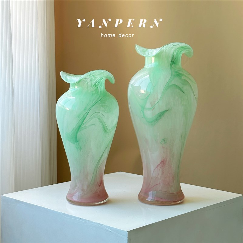 中古风琉璃花瓶摆件客厅插花w高级感轻奢家居装饰情绪稳定玻璃花