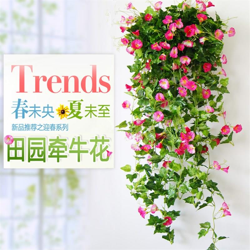田园风格仿真牵牛花套装 壁挂墙面绿植摆设 塑料花藤蔓吊挂式仿真