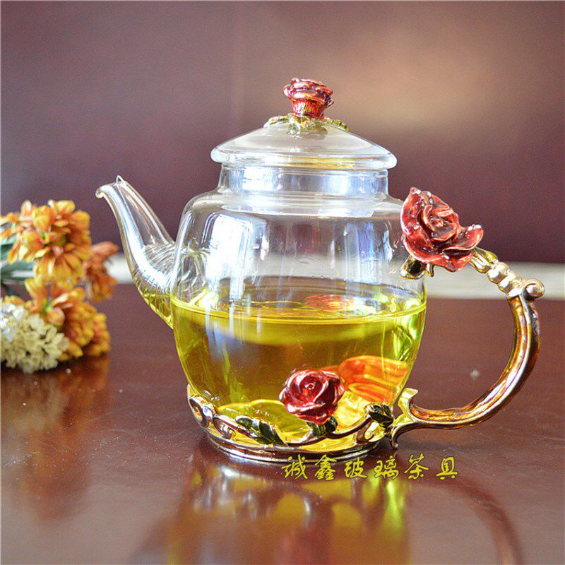 珐琅彩玻璃水壶花茶壶创意礼品功夫茶具耐热欧式泡茶壶400ml