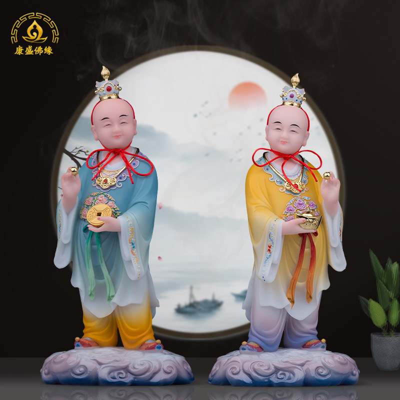 招财进宝童子摆件汉白玉神像运财童子佛像财神护法善财桌面装饰品