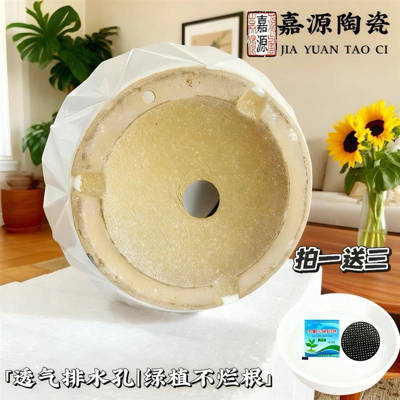特大号陶瓷花盆40cm口径轻奢家用客厅龟背竹陶瓷落地大花盆