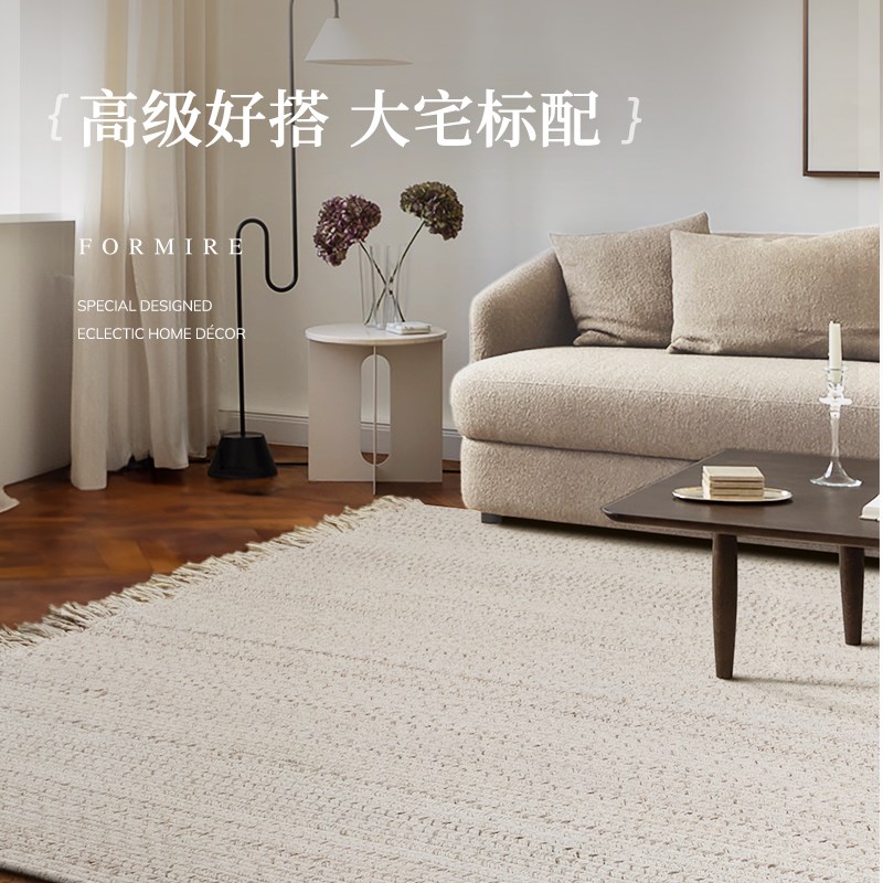 羊毛地毯手工编织客厅卧室茶几床边毯地垫法式纯色无胶无甲醛定制