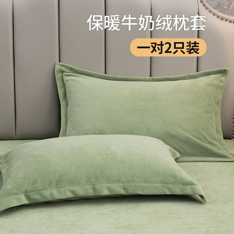 牛奶绒枕套一对装秋季珊瑚绒枕巾单人枕头48x74cm单个枕芯套加厚