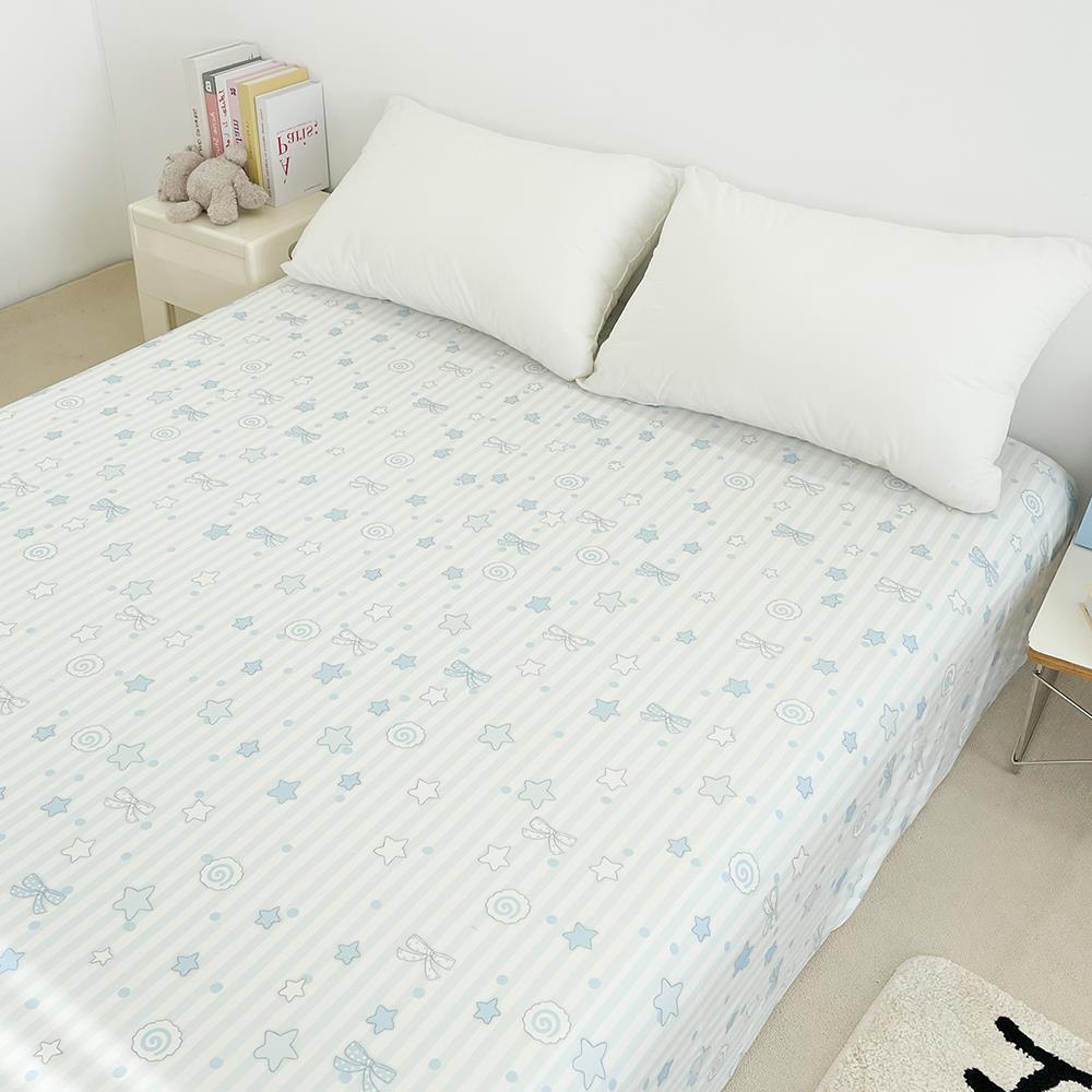 海盐物语 可爱蓝白条纹床笠全棉床单四季款学生宿舍手绘星星鱼板