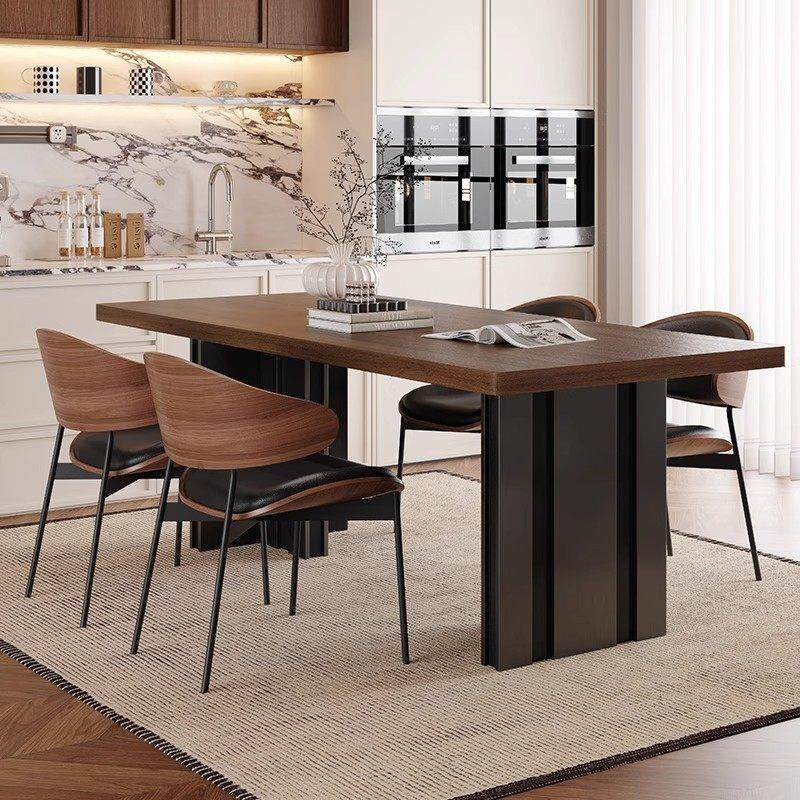 复古风胡桃木色岩板餐桌椅组合长方形家用中古风客厅2025新款饭桌,住宅家具,岩板餐桌,淘宝优惠券,粉丝福利购,淘宝优惠卷