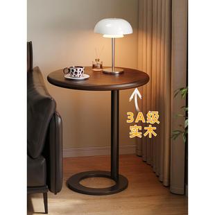 床头创意圆形茶几小桌子 中古风实木边几沙发边柜边桌客厅2025新款