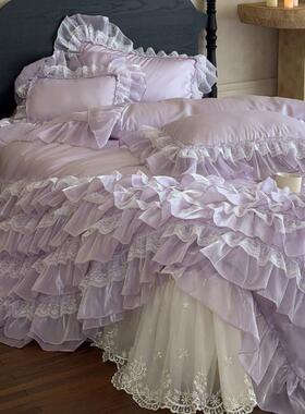 梦幻紫色夹棉床盖款天丝四件套夏季丝滑仙气被套裸睡公主风2m床品