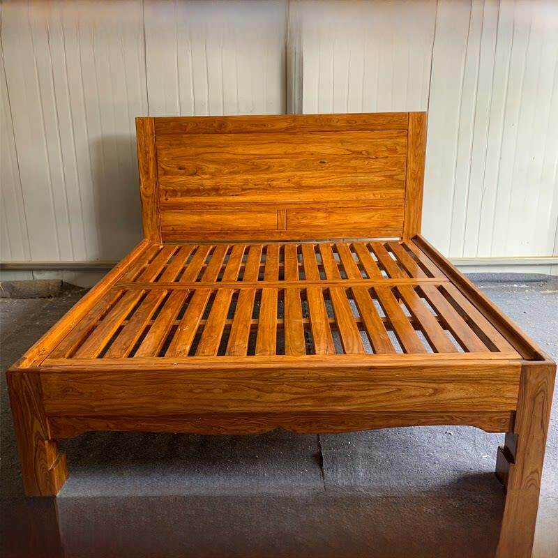 新款纯实木床老榆木双人单人榫卯结实架子床1.8米1.5 平尾木头床