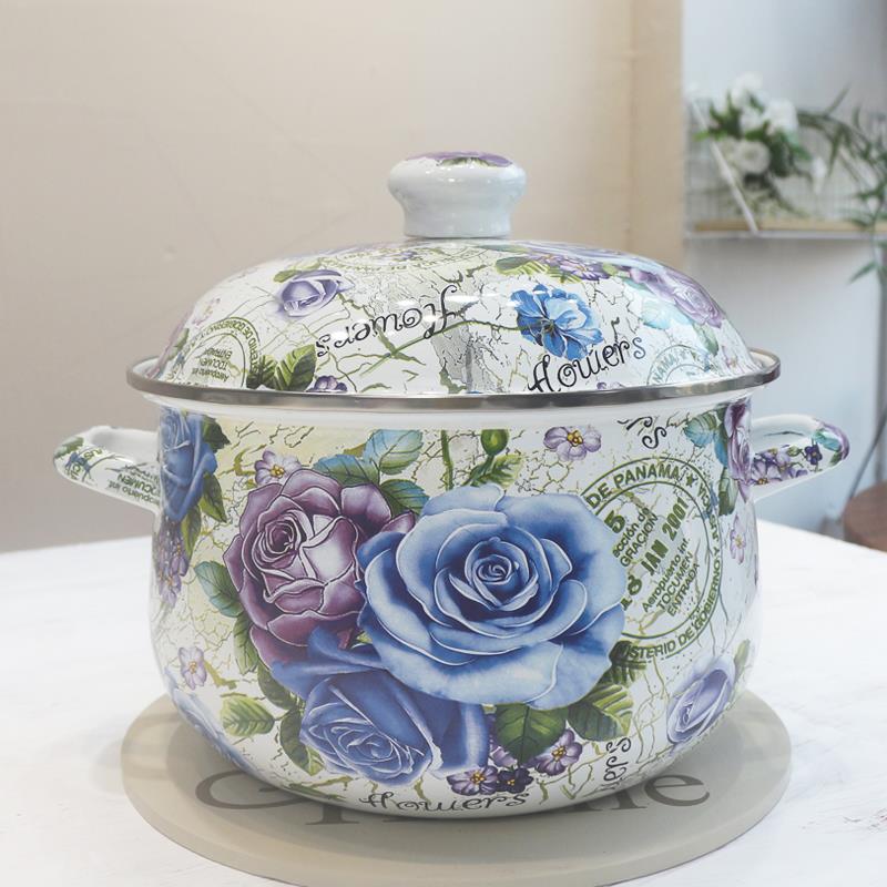 搪瓷加厚福锅大汤锅 5L搪瓷炖锅双耳锅珐琅彩22cm/24cm平底锅煮面