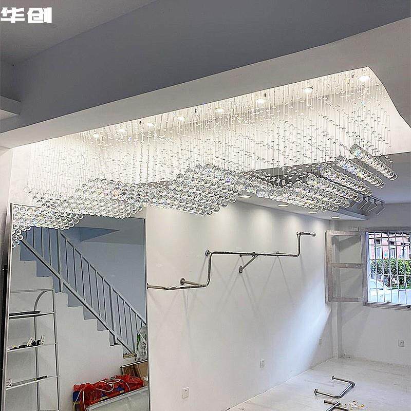 酒店大堂水晶吊灯现代简约波浪水晶灯豪华长方形宴会厅水晶大吊灯