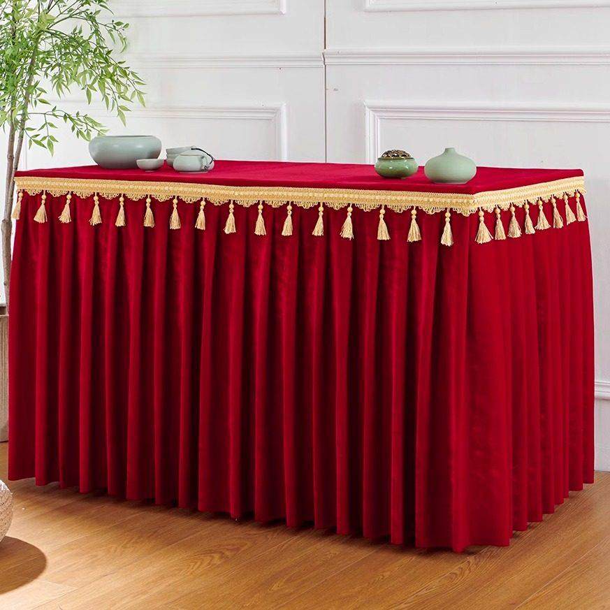 定做加厚金丝绒桌布家用桌裙商务活动桌套办公会议室桌罩签到桌布