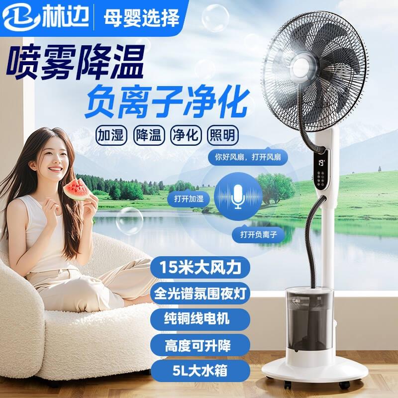 林边喷雾风扇大风力家用负离子智能落地扇加水加湿雾化降温电风扇