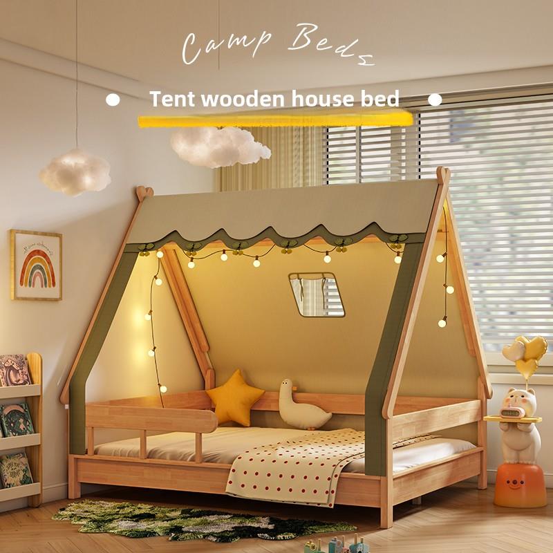 全实木儿童床男孩木屋单人床1.2米1.5儿童房女孩带护栏树屋帐篷床