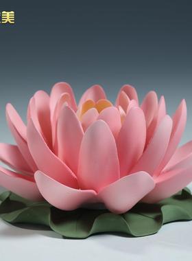 微美陶瓷七彩睡莲摆件莲花香插荷花香托香座家用供佛家居佛堂装饰