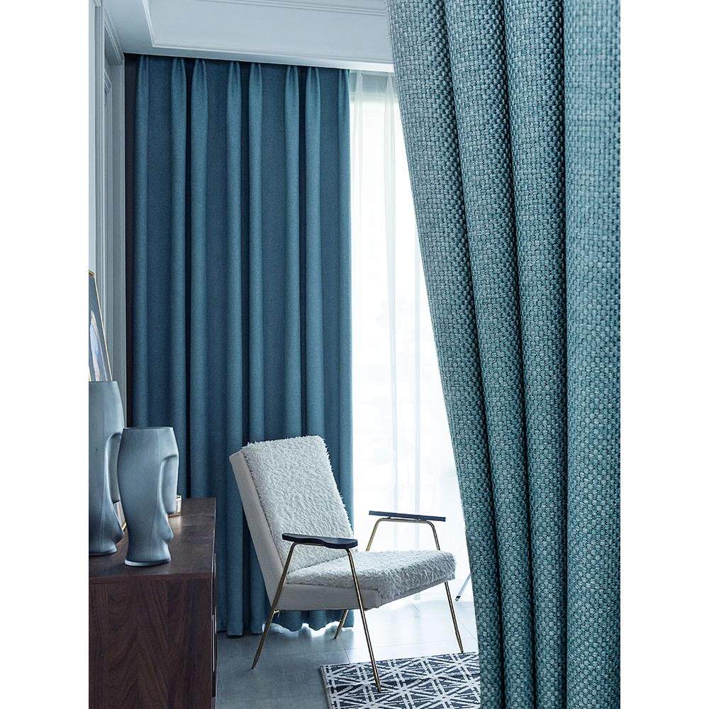 加厚棉麻环保窗帘卧室全遮光斯堪的纳维亚简单隔热遮阳挂钩型亚防