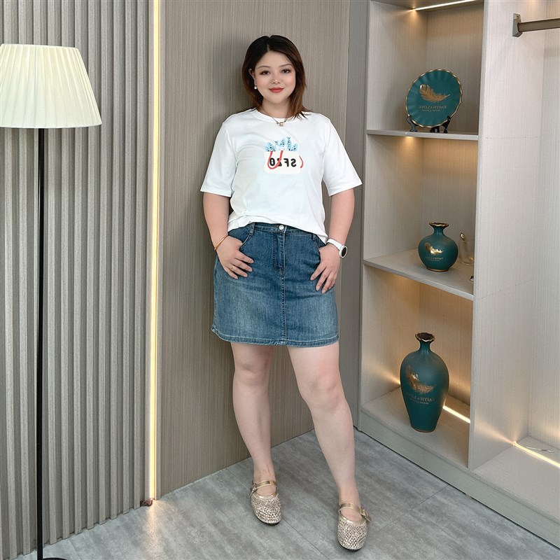 牛仔短裤裙女高腰夏季大码胖妹mm遮肚子显瘦梨形身材a字半身裙裤