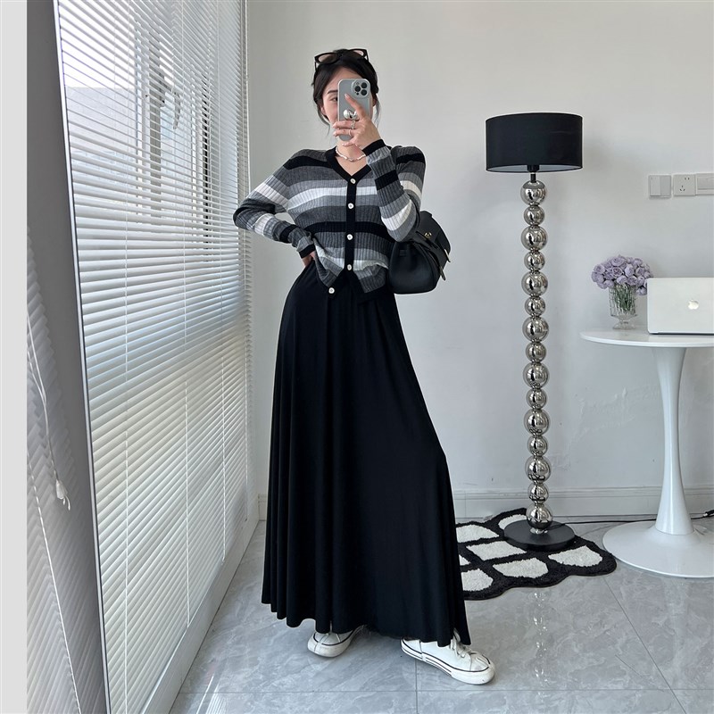 半身裙女夏季新款垂感显瘦黑色a字裙伞裙气质百搭高个子拖地长裙