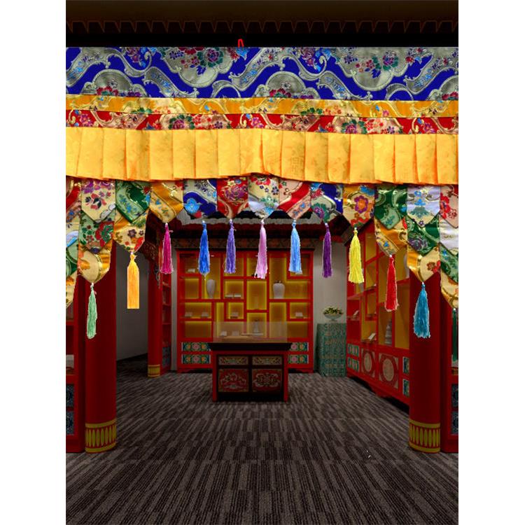 藏族特色工艺室内门框装饰帷幔藏式五彩围幔阶梯背景挂帘龙门墙围