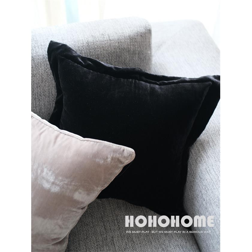 HOHOHOME墨黑色丝绒面抱枕北欧中古床头沙发靠垫坐垫护腰汽车宽边