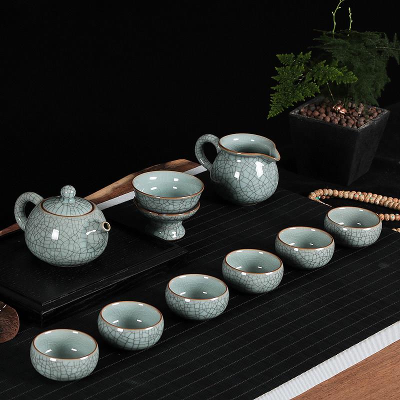 青瓷整套功夫茶具哥窑冰裂纹龙泉陶瓷西施壶茶壶茶杯套装简约家用