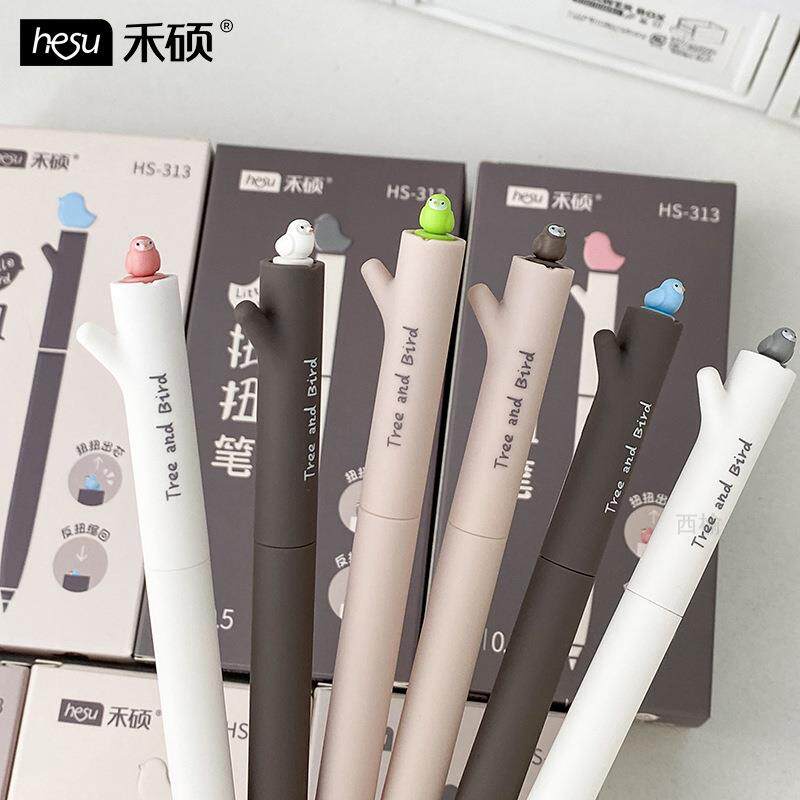 禾硕树枝小鸟旋转中性笔创意低重心双珠CS速干刷题签字扭扭黑笔