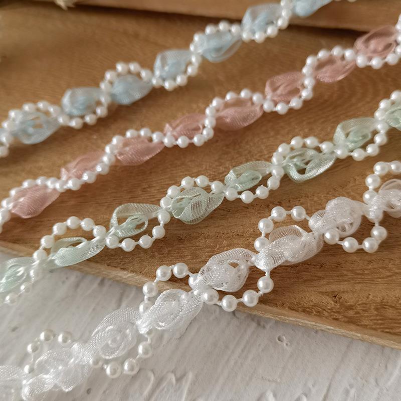 蔷薇纱织珍珠镶边蕾丝辅料 服装布艺抱枕装饰 娃衣窗帘装饰花边