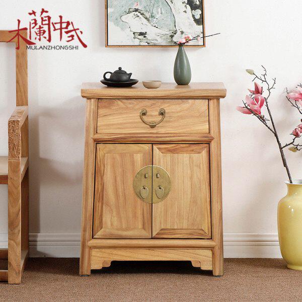 新中式简约老榆木床头柜/明式圆边柜/仿古明清古典实木卧室小柜