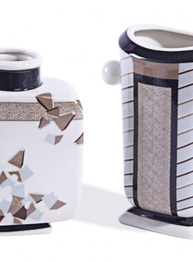 插花客厅方形灰摆件欧式 耳朵展厅创意花瓶芭莎楠装饰品陶瓷绿色