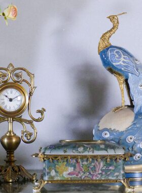 手绘礼品高陶瓷蒂铜客厅欧式家居美奢华居孔雀复古工艺品玄关摆件