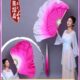 双面胶广场舞扇子渐变红玫扇秧歌扇扇加长色蹈州演出古典舞真丝扇