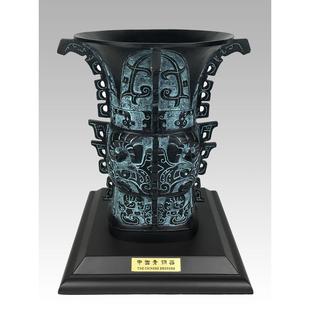 青铜摆件何尊纯铜招财博古架古玩古董新中式客厅办公室彷古青铜器