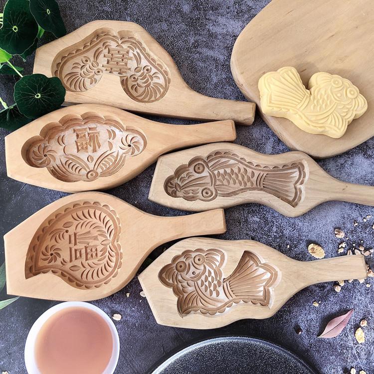 梨木手工雕刻精致凹面面 面食品花样蒸馒头卡子糕点饽饽家用木质
