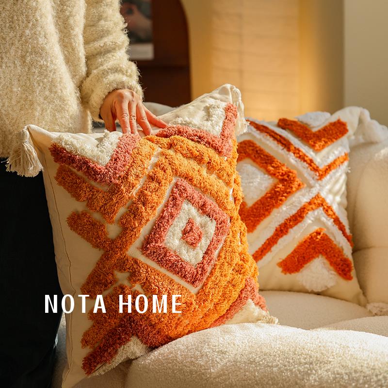 北欧簇绒抱枕客厅沙发靠垫车载方形靠枕办公室腰靠酒店样板间枕套