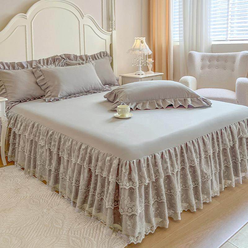 新款纯色三层蕾丝花边床裙款床罩式单件防滑床垫套席梦思防尘床围,床上用品,床裙,淘宝优惠券,粉丝福利购,淘宝优惠卷