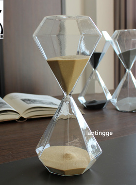 简约现代钻石沙漏60分钟创意y家居几何摆件生日礼物情人节玻璃礼