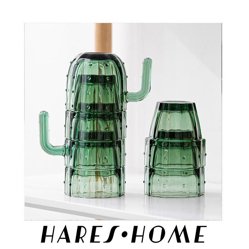 HARES • 仙人掌玻璃杯子套装高颜值水杯创意ins风可叠套杯组茶杯