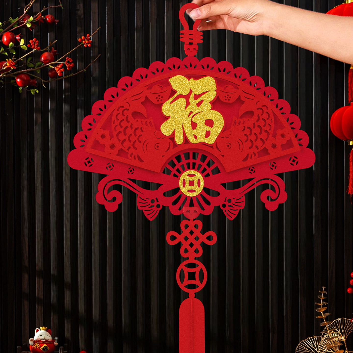 2026马年新年装饰品福字扇形中国结挂饰春节过年挂件客厅场景布置,节庆用品/礼品,福字/窗花/窗贴,淘宝优惠券,粉丝福利购,淘宝优惠卷