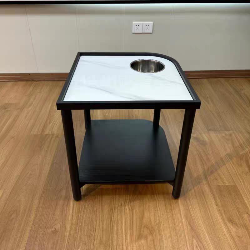 棋牌室茶楼专用茶几扇形岩板带围栏置物架麻将桌旁茶水架茶馆边几