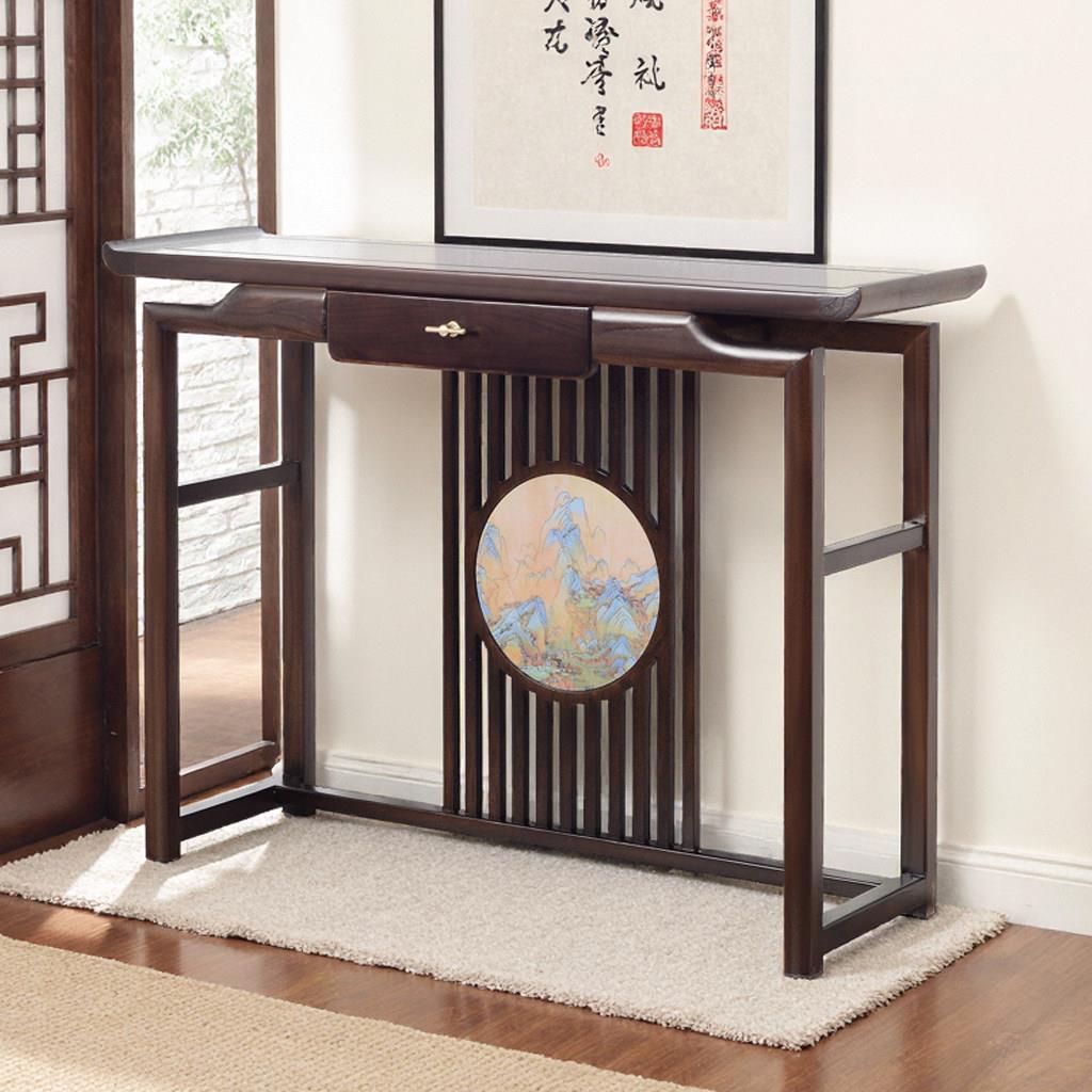 实木玄关桌榆木条案一体供台入户门厅端景台中式玄关柜玄关台靠墙图片