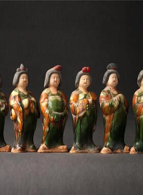 陶瓷仕女摆件仿古唐三彩侍女俑中式复古装饰艺术品古风老货老物件