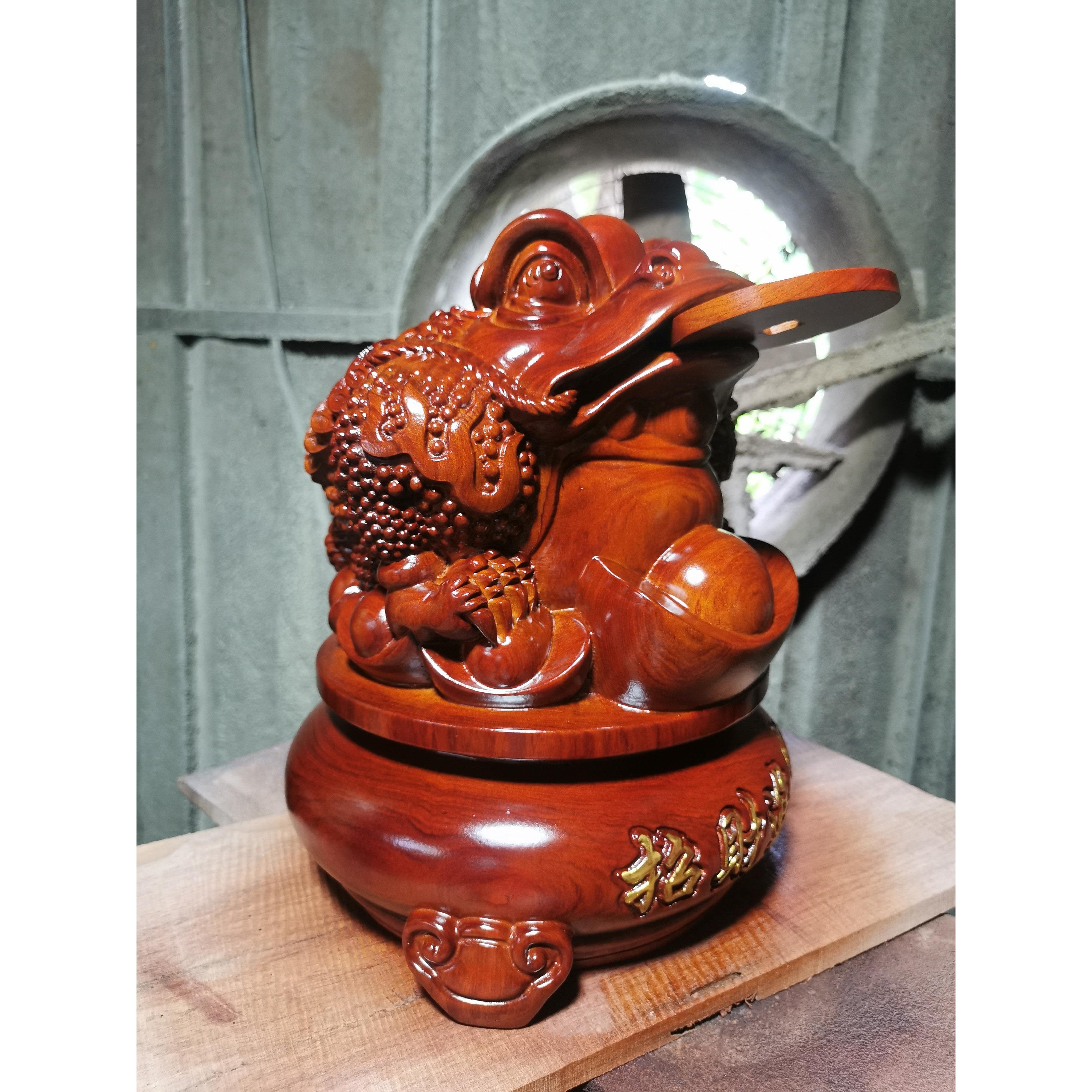 黄花梨木雕金蟾摆件品 红木金蟾木质招财进宝动物家居装饰品摆饰