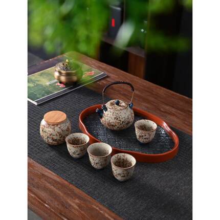 新款火山石富竹旅行茶具套组户外露营泡茶壶可携式一壶四杯礼盒装