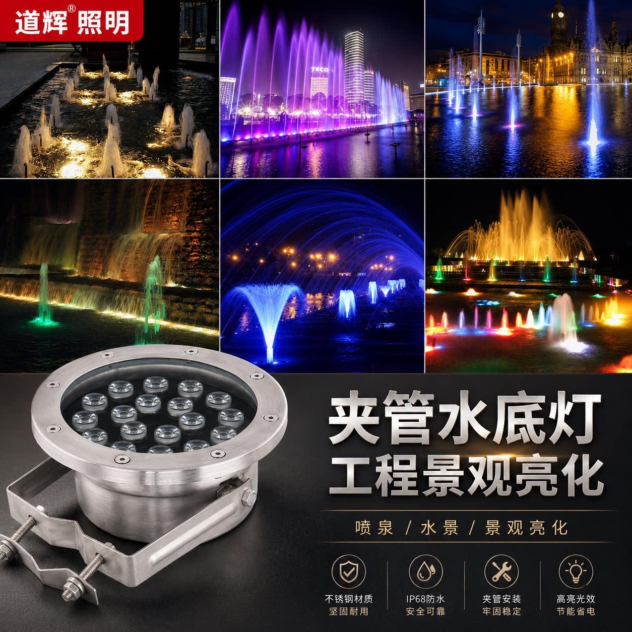 夹管水底灯led水下灯喷泉灯水池射灯鱼池水景七彩灯防水灯景观灯