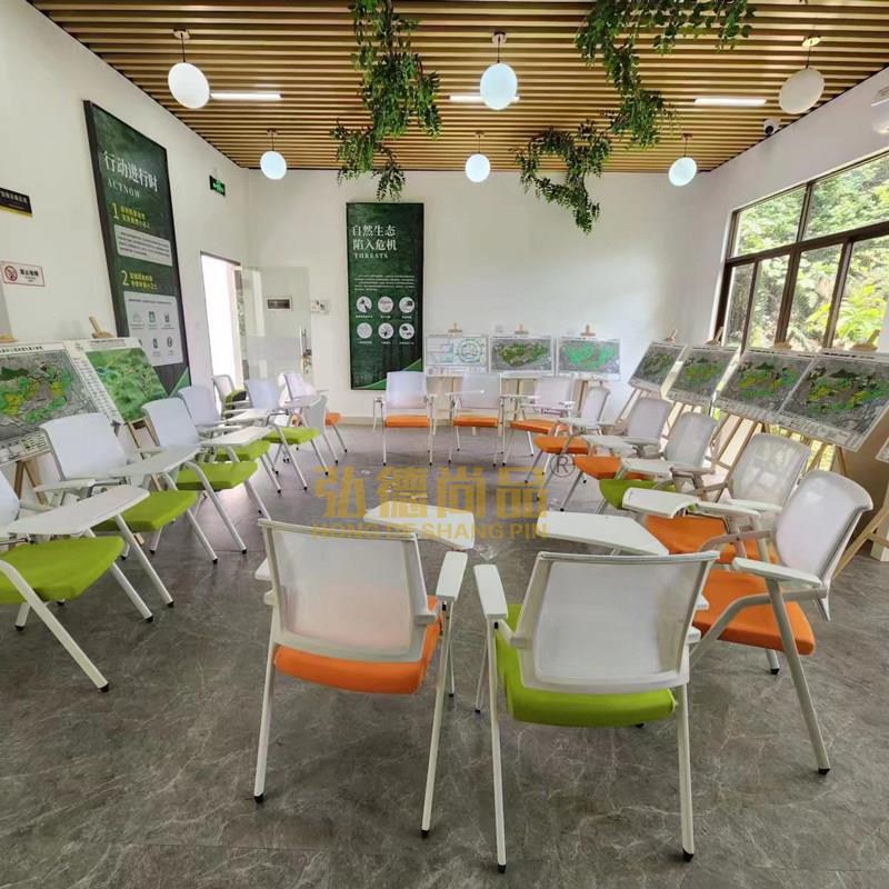 培训椅带小桌板折叠会议椅写字板白色椅架带轮会议室椅子开会办公