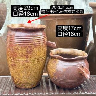 循环水陶罐造景生态鱼缸瀑布瓦罐流水古法生财养鱼流滤水器摆件