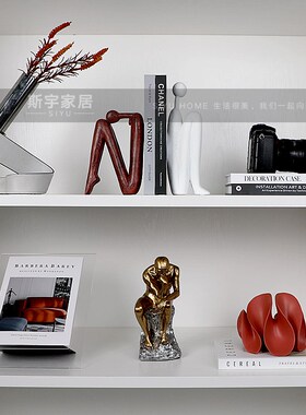 现代样板间书房书柜家居饰品创意树脂工艺品陶瓷玻璃花器软装摆件
