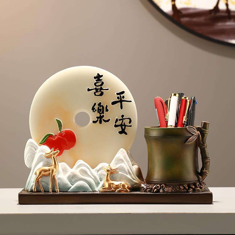 新中式笔筒流沙画摆件办公室桌面收纳装饰开业玄关前台教师节礼品