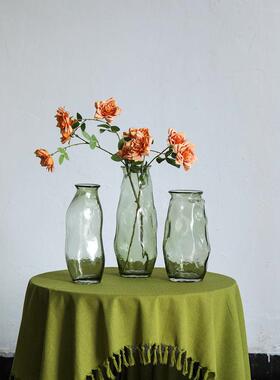 SoftHome北欧简约开 口淡绿色不规则玻璃花瓶客厅装饰摆件